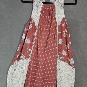 Altar'd State Small Coquette Tunic Mini Dress Sleeveless Lace Pink Rose Boho